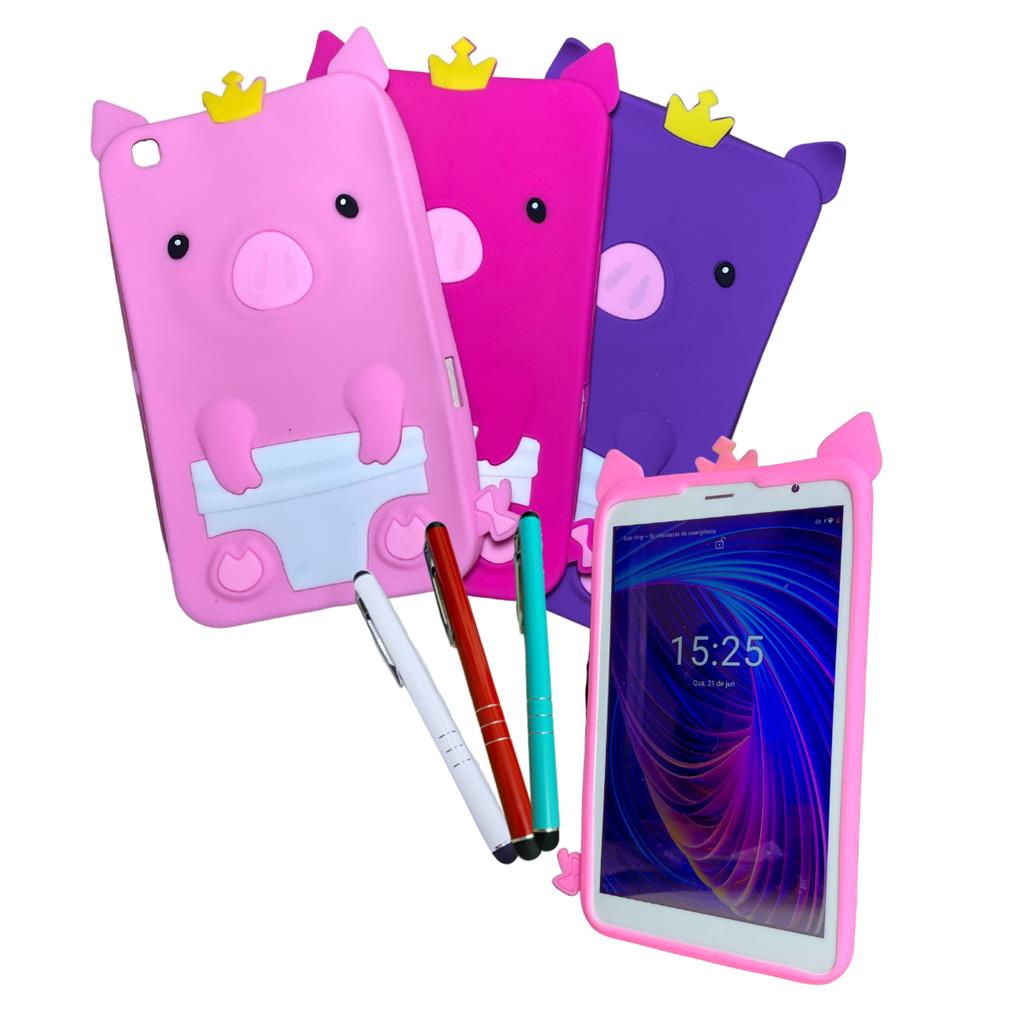 Capa Emborracha Infantil Linda Porquinho Para Tablet Samsung  T311/T310 + Caneta Touch