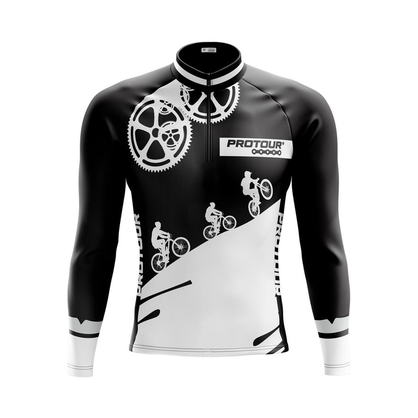 Camisa Ciclismo Camiseta Ciclista Roupa de Ciclismo Masculina Manga Longa Respeite o Ciclista Preta Com Bolsos UV 50+