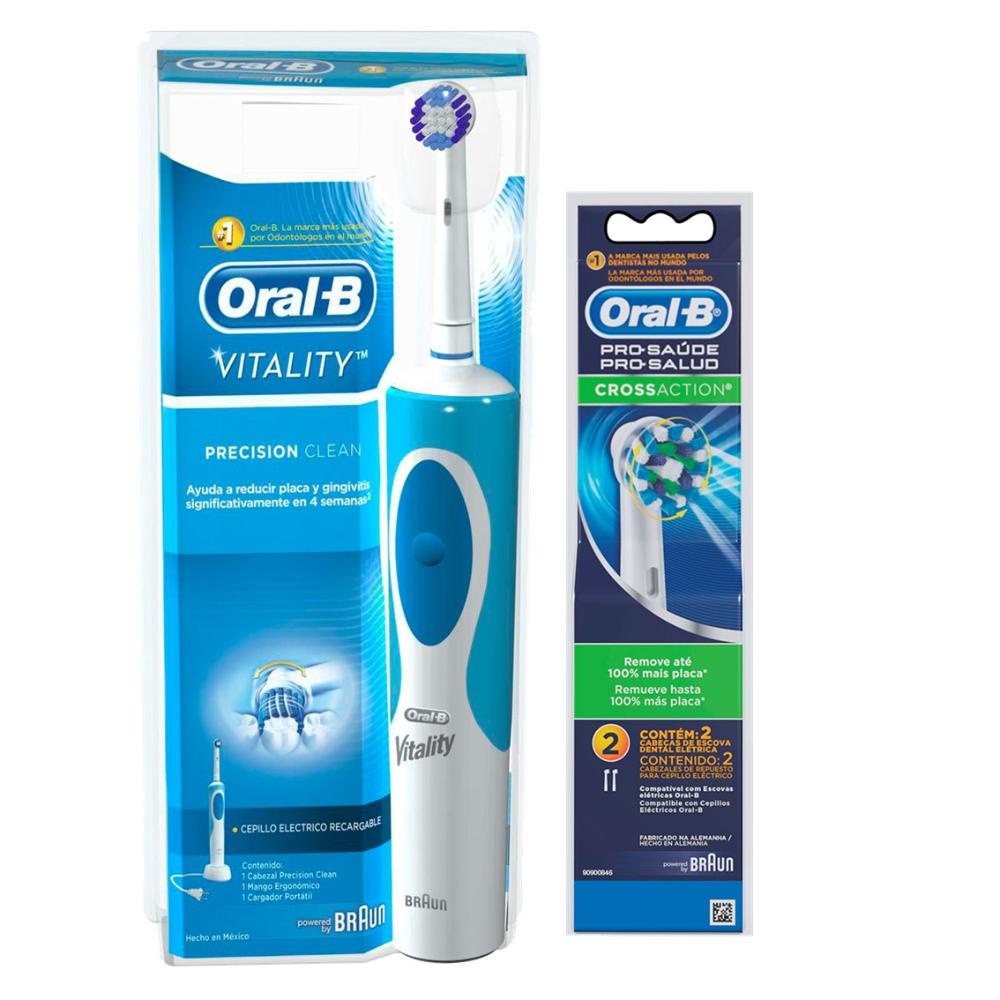 Kit Escova Elétrica Oral-B Vitality D12 220V + Refil Cross Action com 2 unidades em Oferta na Shopee