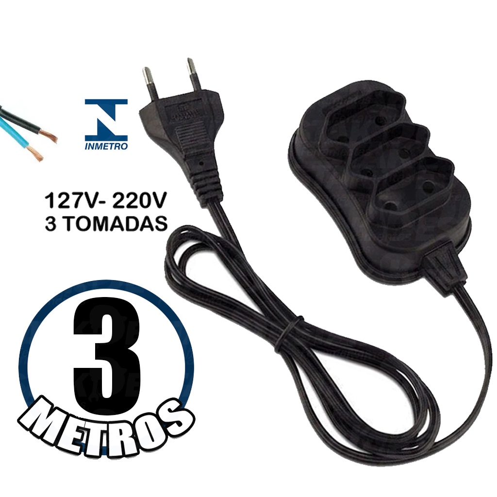 Extensão Elétrica Tomada 10A 3 Pinos 3 Metros