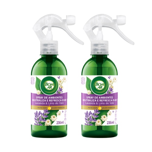 KIT C/ 2 Bom Ar SPRAY de Ambientes Lavanda e Lírio do Vale 236 ml