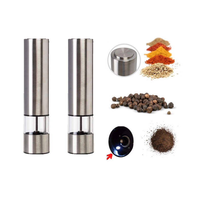 Kit 2 Moedor de Pimenta e Sal Eletrico em Aço Inox Temperos