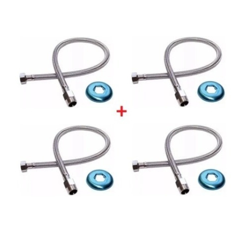 Kit 4 Engate Mangueira Flexível Inox Trançado 40cm
