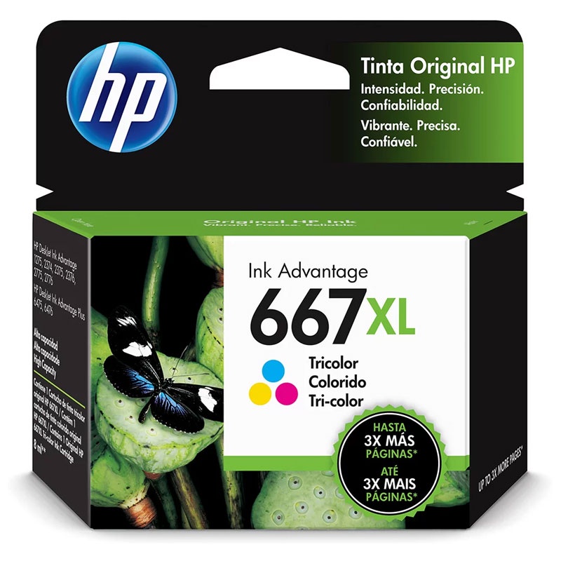 Cartucho HP 667XL Original 3YM80AB Cores p/ Deskjet 2376, 2776, 6476, 5076, 5276