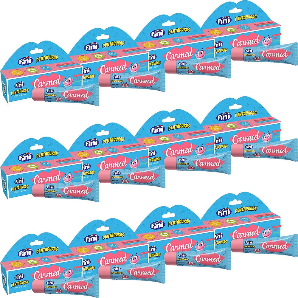 Kit 12 Unidades Hidratante Labial Carmed Fini Dentaduras Efeito Gloss 10g em Oferta na Shopee
