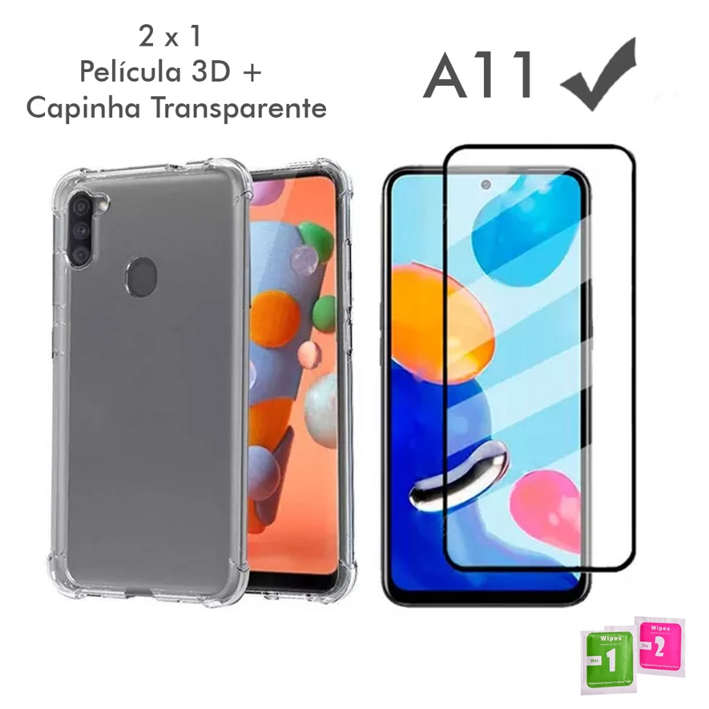 Capa Premium Capa Case Capinha Anti Shock transparente Samsung Galaxy A11 + Película Vidro 3D em Oferta na Shopee