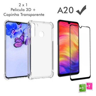Capa Transparente Capa Case Capinha Anti Shock transparente Samsung Galaxy A20 + Película Vidro 3D