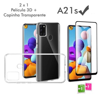 Capa de TPU Capa Case Capinha Anti Shock transparente Samsung Galaxy A21s + Película Vidro 3D
