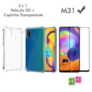 Capa Transparente com Película 3D Capa Case Capinha Anti Shock transparente Samsung Galaxy M31 + Película Vidro 3D em Oferta na Shopee