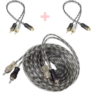 Kit Cabo Som Automotivo Injetado Rca 5 Metros + 2 Cabos Y Carro P/modulo