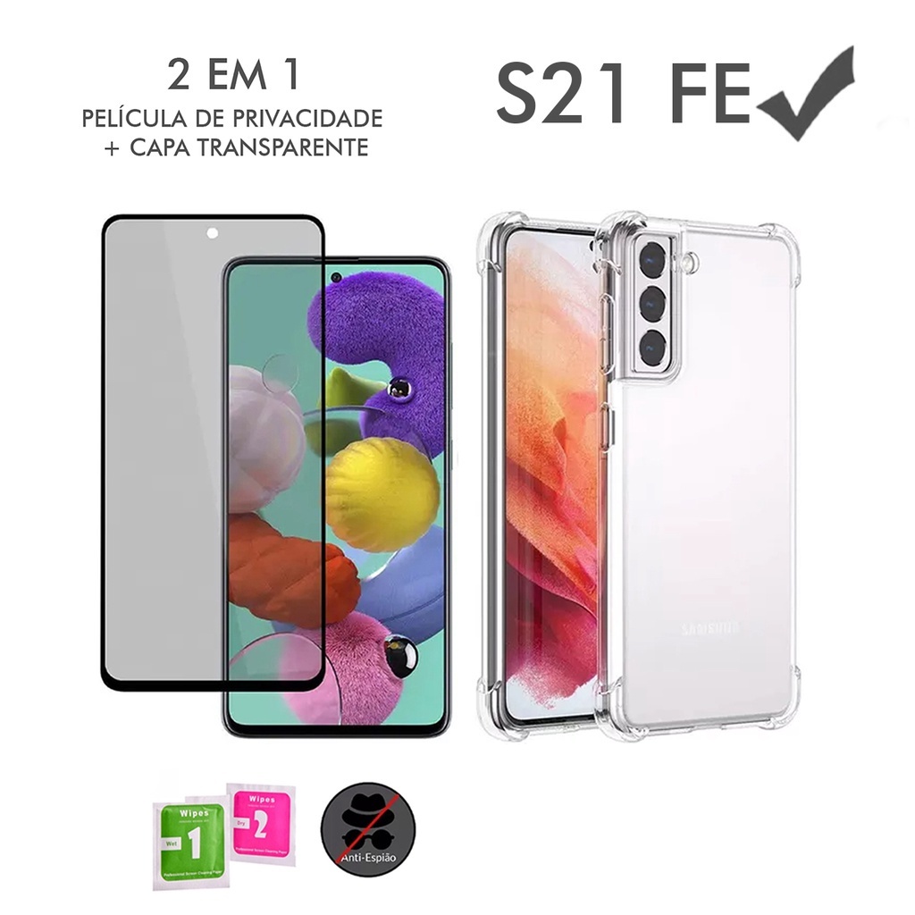 Película Privacidade de Vidro 3D Samsung Galaxy S21 FE + Capinha Anti Shock em Oferta na Shopee