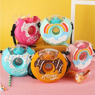 Garrafa infantil donuts redonda com canudo 380 ml