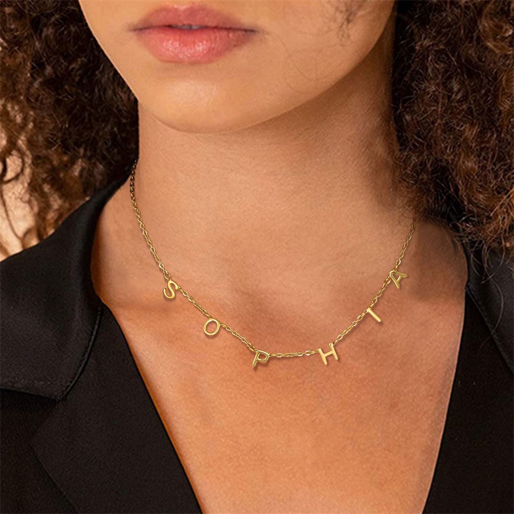 Vnox Nome Da Carta Feita À Mão Colar Personalizado Para Garota Feminina , Ouro 18K Gargantilha Hipoalergênica De Aço Inoxidável