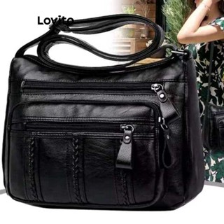 Lovito Casual Simples Bolsa de Ombro Pequena com Zíper para Mulheres L63AD383 (Preta)