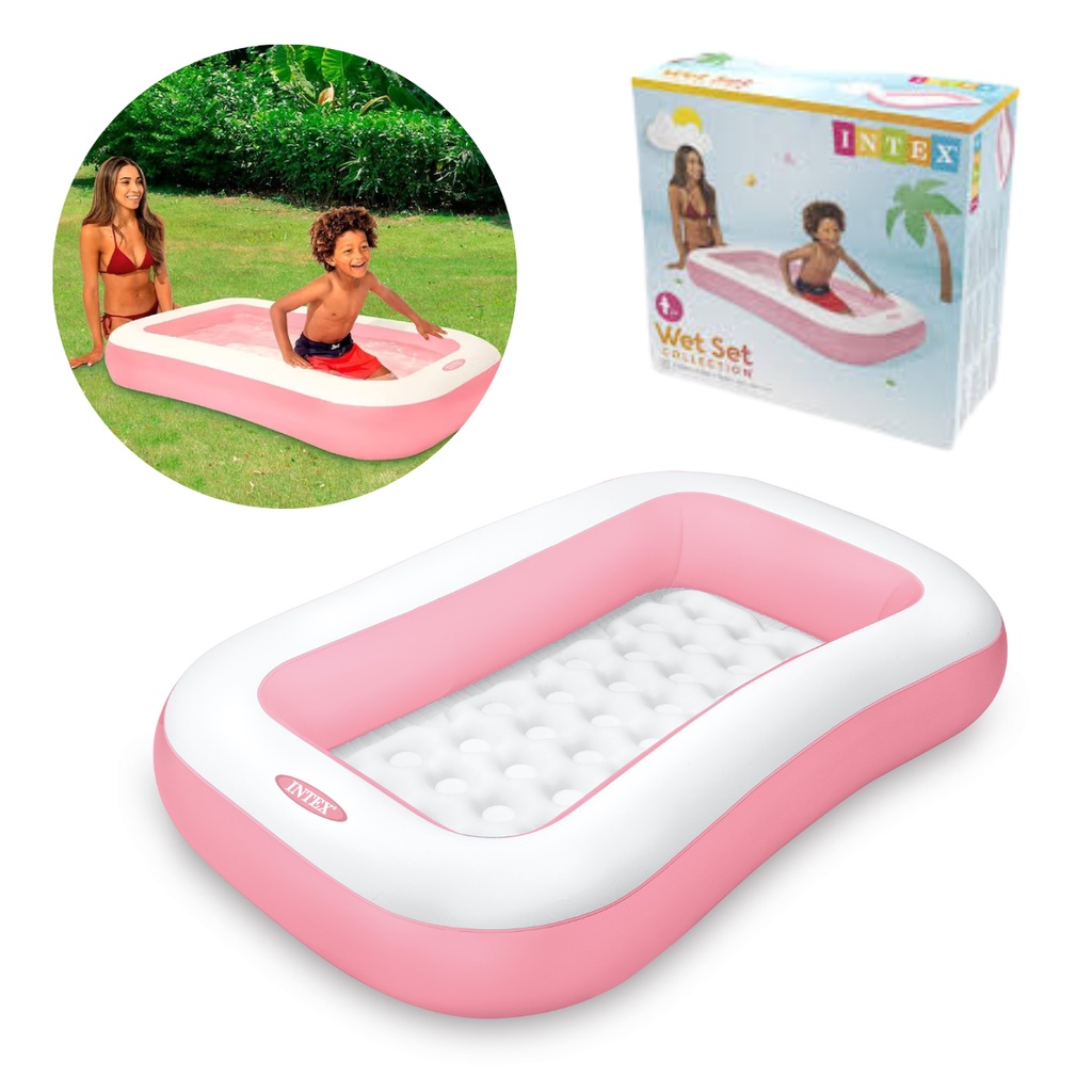 Piscina Inflável Infantil Retangular Intex 90L Rosa(1.66x1m) 57423