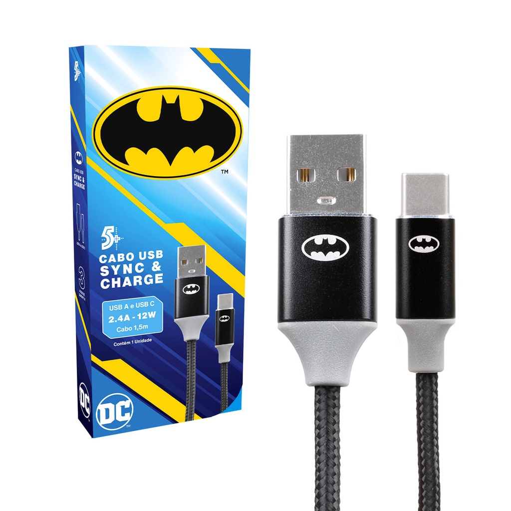 Cabo Carregador Rápido Turbo Usb-A p/Tipo C Batman Original