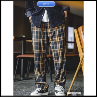 uss Men Calças Retro Plaid Pants De Algodão Misturado De Cintura Alta Direita Perna Larga Respiráveis Soltas