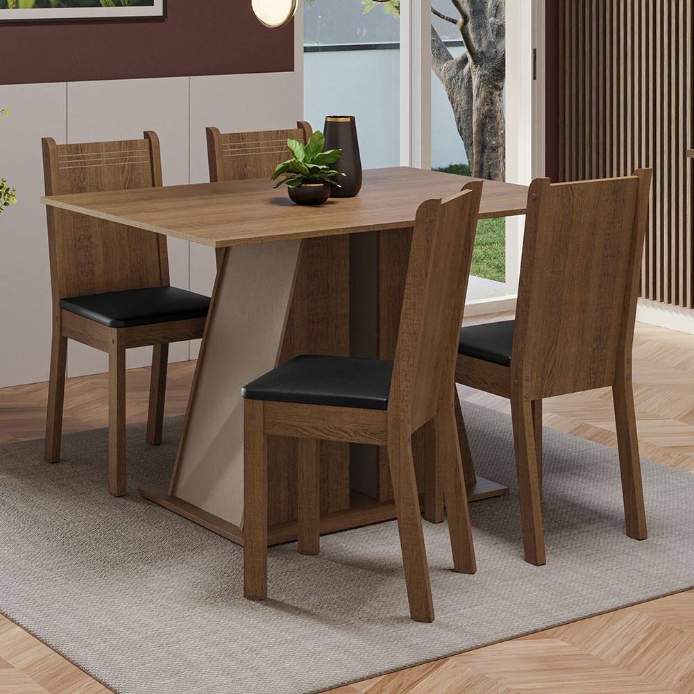 Conjunto Sala de Jantar Mesa Tampo de Madeira 4 Cadeiras Rustic/Crema/Preto Marilyn Madesa em Oferta na Shopee