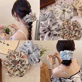 Tinta Chinesa Estilo Impressa Grandes Laços De Cabelo Scrunchies Ponytail Hair Rope Tecido Retro Accessories