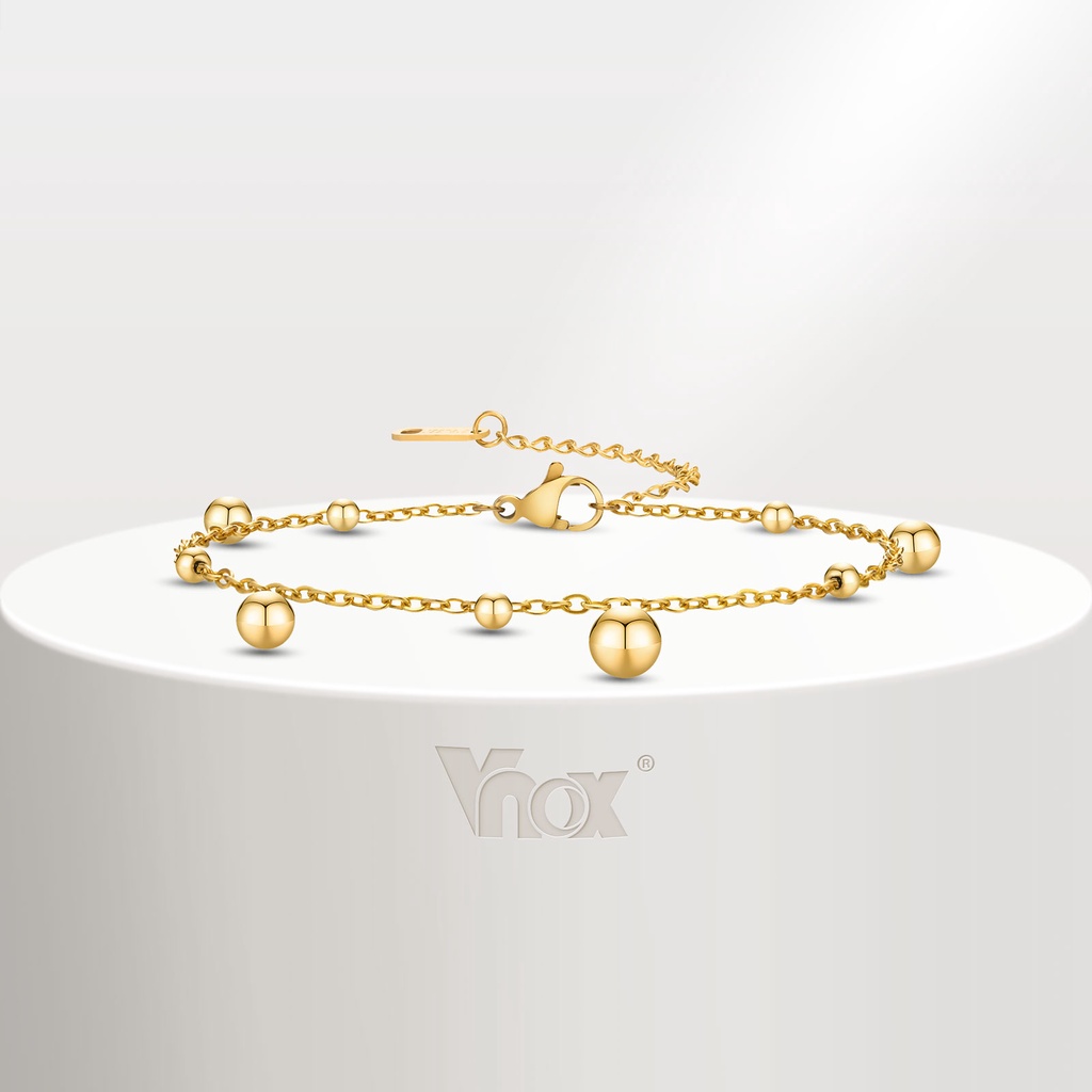 Vnox 18K Gold Ball Pendant Pulseira Para Menina Feminina , Fashion Stainless Steel Hypoallergenic Chain Link Jewelry
