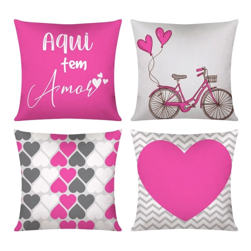 Kit 4 Capas De Almofada Modern Print 42x42 Aqui tem Amor Pink em Oferta na Shopee