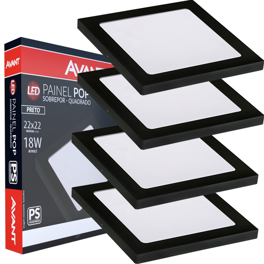 4 Painel Plafon Sobrepor Luminária de Gesso 18w Luz Branca Bivolt 6500K Avant - Home & Living