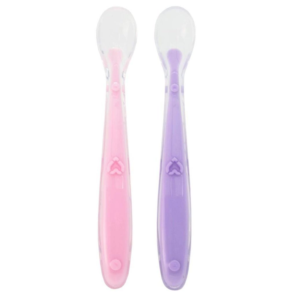 Kit Colher Infantil Anatômica em Silicone Lilás e Rosa Buba