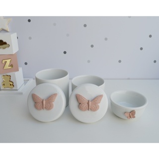 Kit Higiene Porcelana Bebê Moderno Quarto K015 Borboleta em Oferta na Shopee