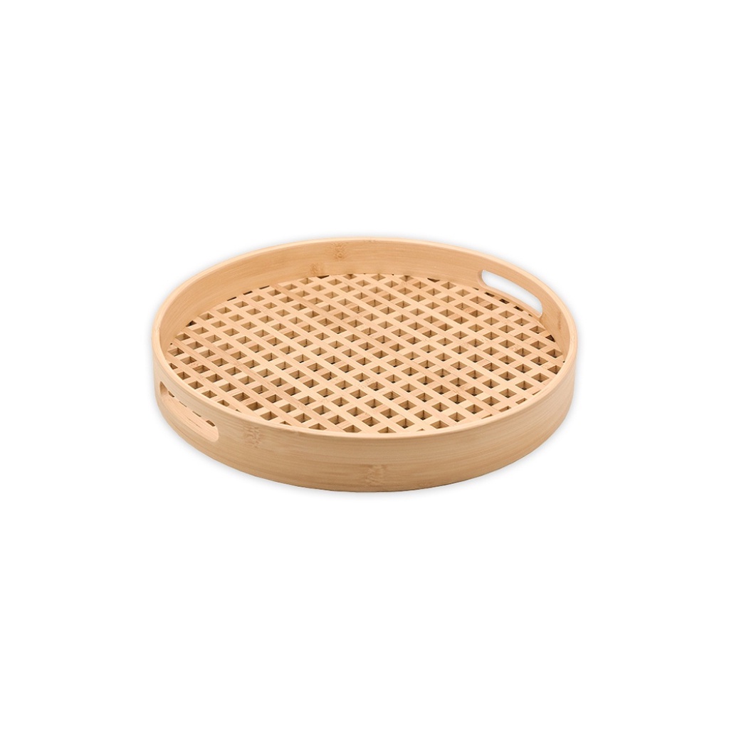 Bandeja Vazada de Bambu Redonda 35cm Oikos Natural Decorativa