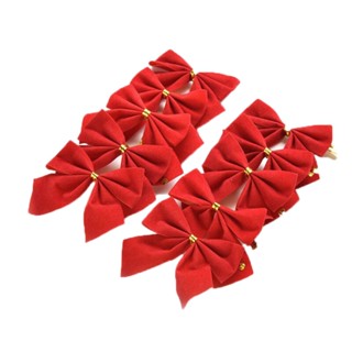 24 Laços Vermelho 6 x 6 cm Enfeite Natal Luxo Árvore Decoração Laço Lacinho Veludo Aveludado Natalino Decoração Arvore Classico Enfeite Feltro com Arame Vermelho com Dourado