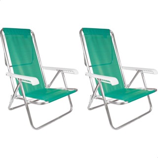 Kit 2 Cadeira Praia Alumínio Reforçada Reclinável 8 Posições