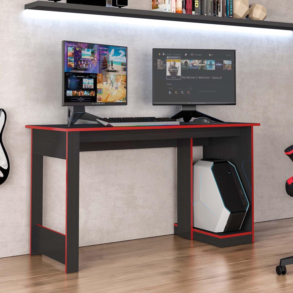 Mesa Gamer Computador Escrivaninha Preta Vermelha Caemmun em Oferta na Shopee