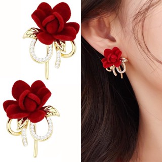 Brincos de Outono-Inverno Doce Floculante Flor de Folha de Pérola Retro Nicho de Temperamento