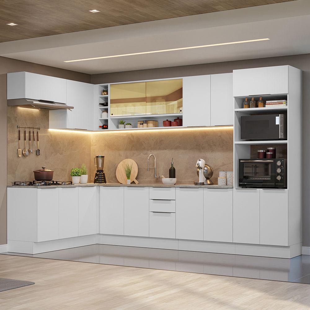 Armário de Cozinha Completa de Canto 499cm Branco Stella Madesa 02 - Home & Living
