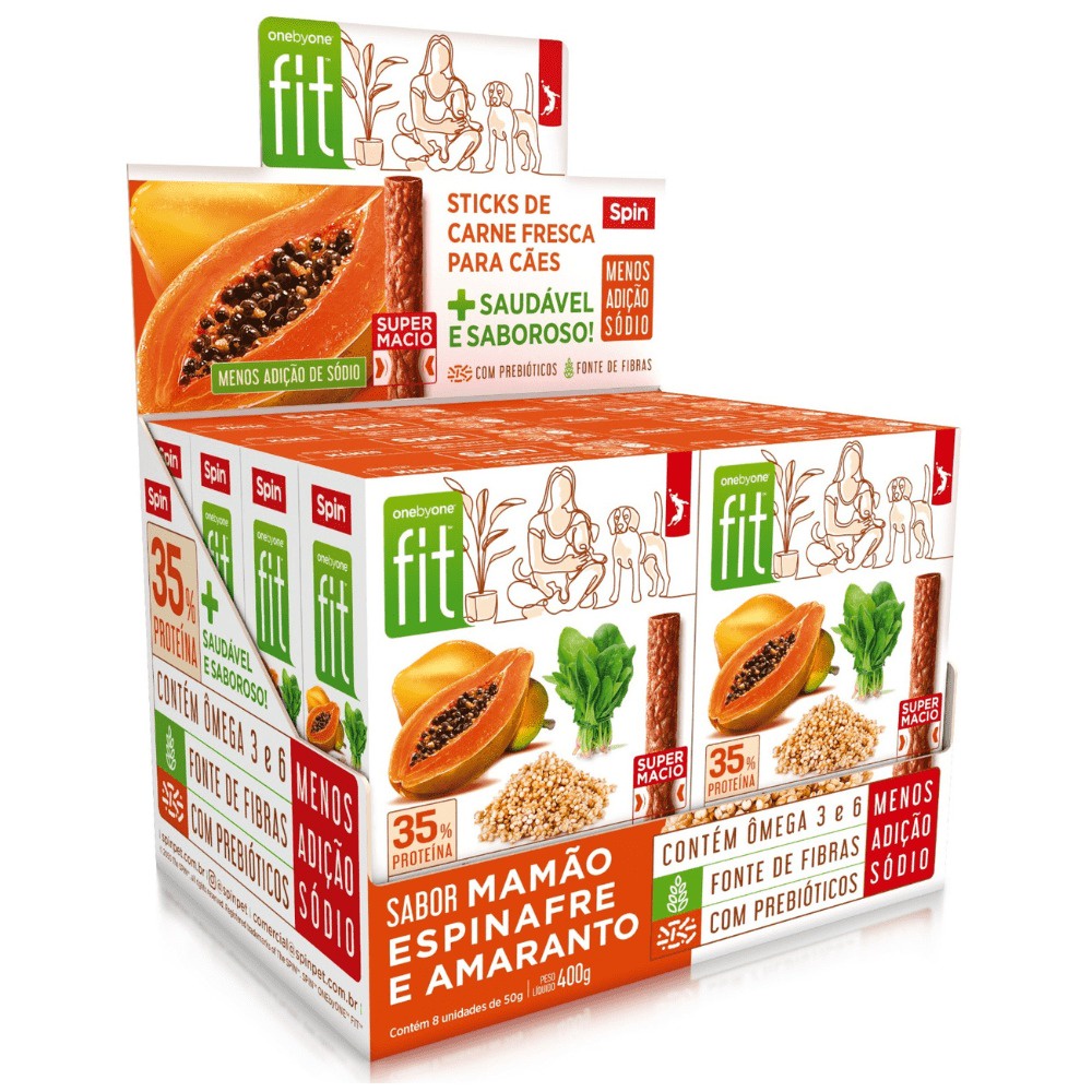 Kit 8 Petiscos Natural Stick FIT Spin Pet  Sabor Mamão 50g