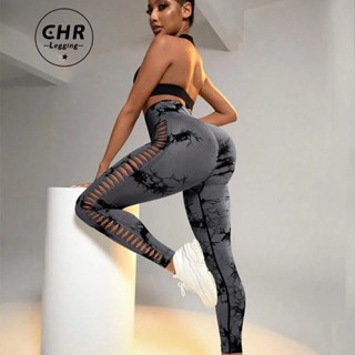 CHR Tie Dye Hollow Out Sweatpants Calças De Yoga Esticadas Femininas De Ginástica Sexy