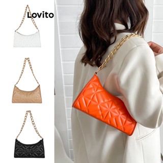 Lovito Casual Bolsa Pequena com Corrente Básica para o Ombro para Mulheres LFA07004 (Caqui/Branco/Preto)