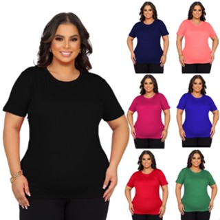 Blusa Lisa Blusinha Plus Size Feminina Basica de Malha Viscolycra Veste Do 48 - 52