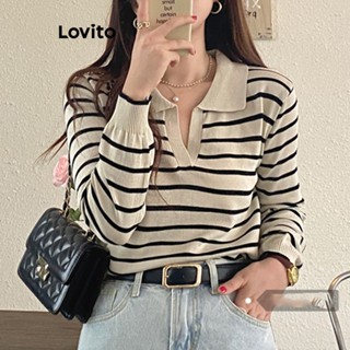 Lovito Casual Blusa Feminina de Tricô Listrada LNE30145 (Damasco/Preto)