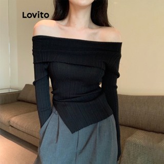 Lovito Casual Camisetas Feminina Lisas Assimétricas Com Ombros De Fora L45AD001 (Damasco)