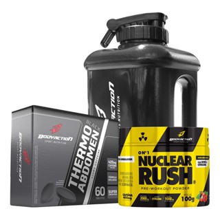 Pré treino Nuclear Rush + Thermo Abdomen Black + Galão 1,6L - Bodyaction