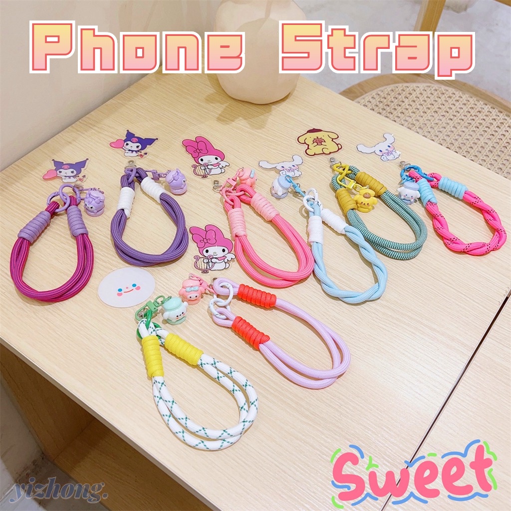 Alça Para Telefone Lovely Kuromi Melody Cinnamoroll Pom Purin Design Celular Anti-Perda Corrente De Cordão Curto Com Car