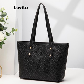 Lovito Bolsa De Ombro Em Relevo Tecido Casual Com Zíper Liso De Alta Capacidade Para Mulheres LFA09664