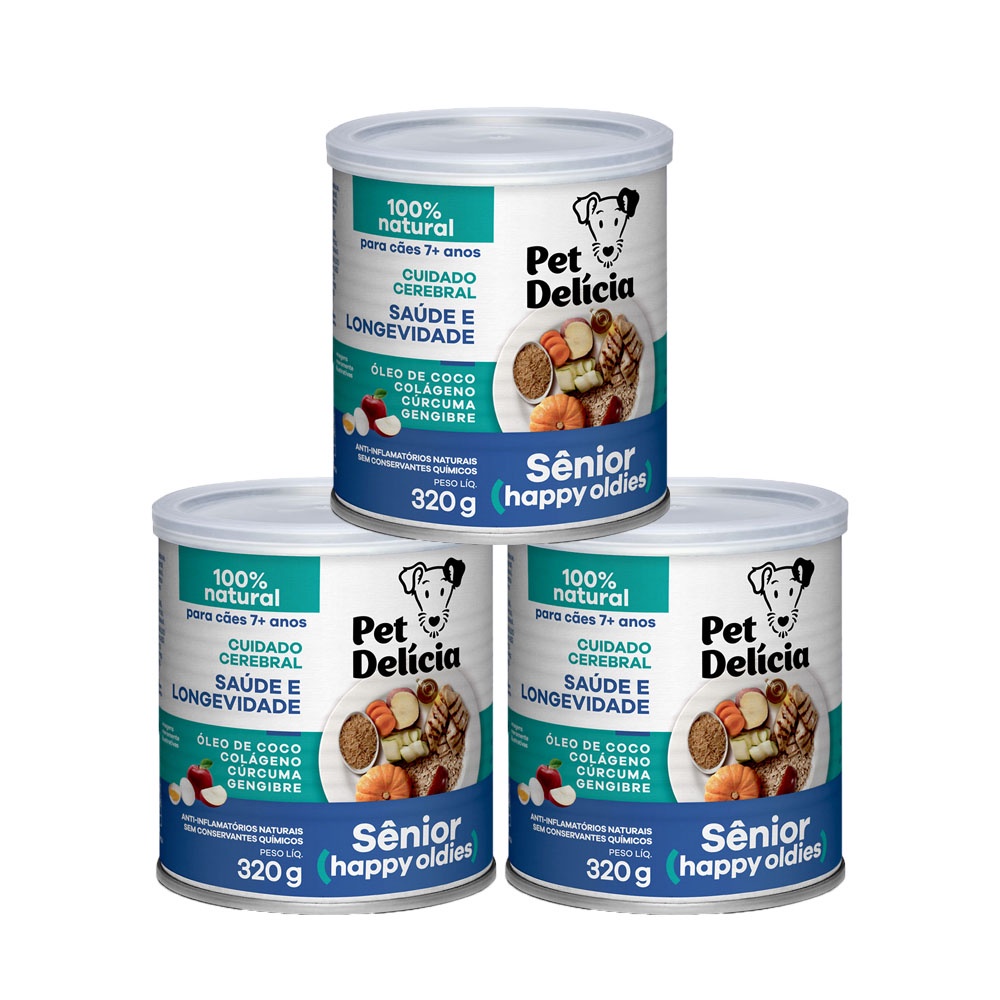 KIT 3 Ração Úmida Pet Delícia Cães Senior Happy Oldies 320g em Oferta na Shopee