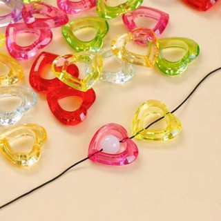 10Pcs Moda Acrílica Transparente Cor Oca Corte Reto Furo Contas Em Forma De Coração 24 * 26mm Brincos De Corrente De Telefone Feitos À Mão