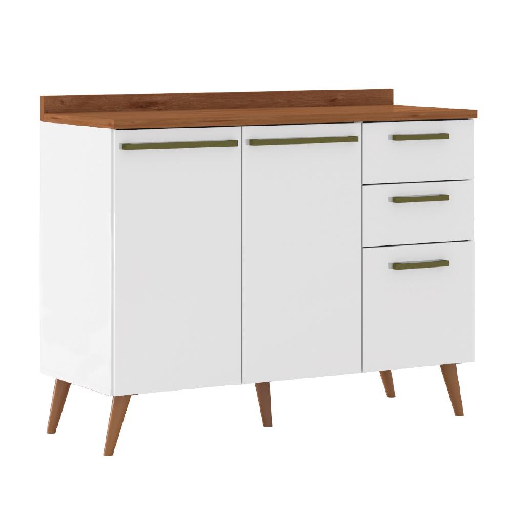 Balcão de Cozinha 2 Portas e 3 Gavetas com Tampo 1,20m Favorita Branco / Natura em Oferta na Shopee