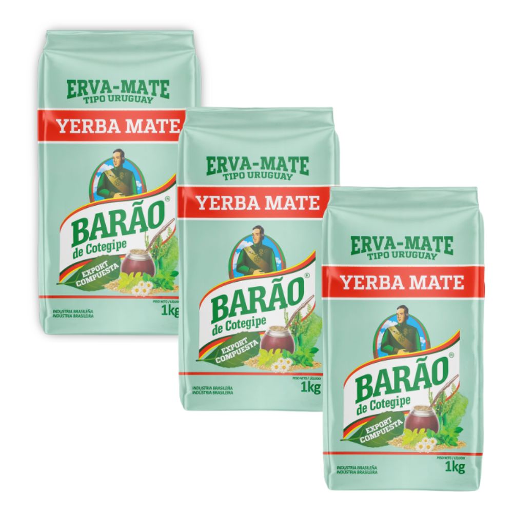 Kit 3 Erva Mate Tipo Uruguaia Export Compuesta Barão Original 1kg cada