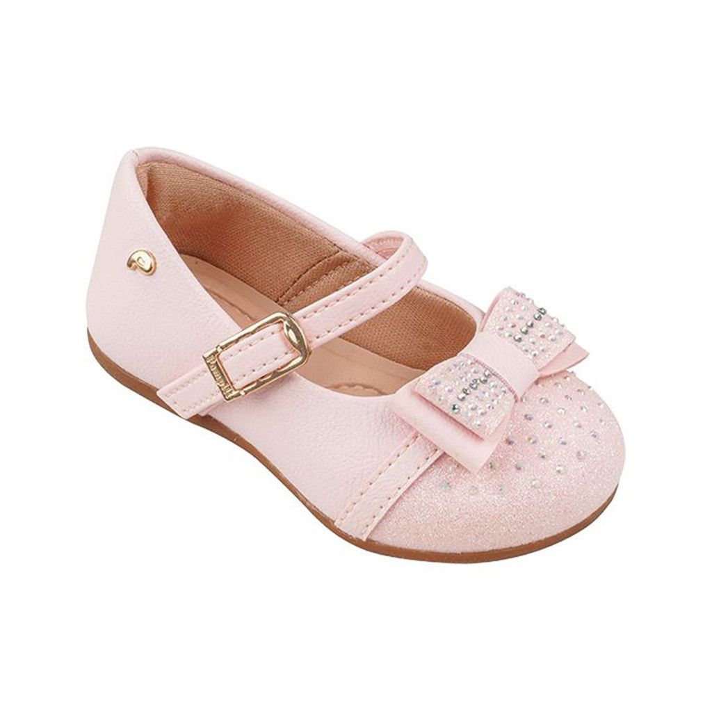 Sapato Infantil Festa PAMPILI Mini Angel com Laço Duplo Glitter Strass 41021