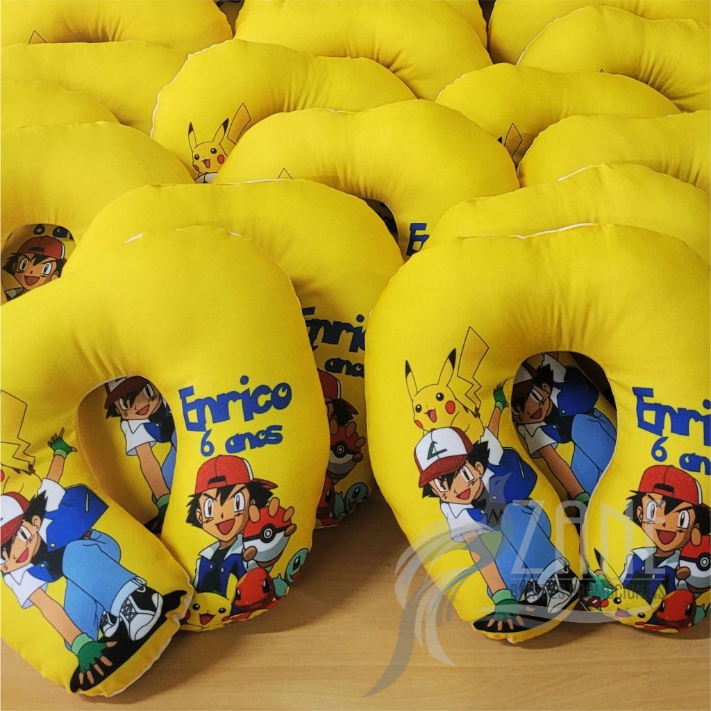 10 Almofadas de Pescoço Pequena Pikachu Pokémon Viagem Personalizada Festas Lembrancinhas Batizados Aniversário