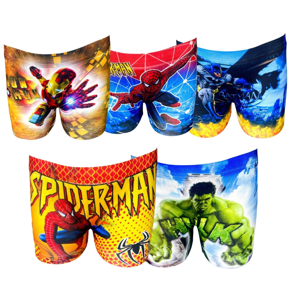 Kit 5 Cueca Infantil Box Boxer Menino Personagens Super-Heróis Sublimada em Oferta na Shopee